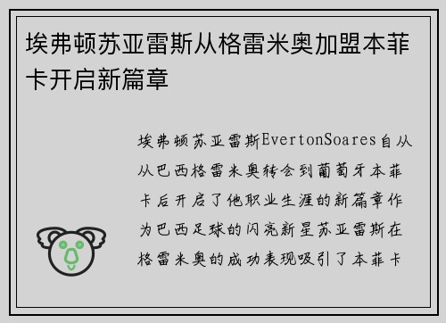 埃弗顿苏亚雷斯从格雷米奥加盟本菲卡开启新篇章